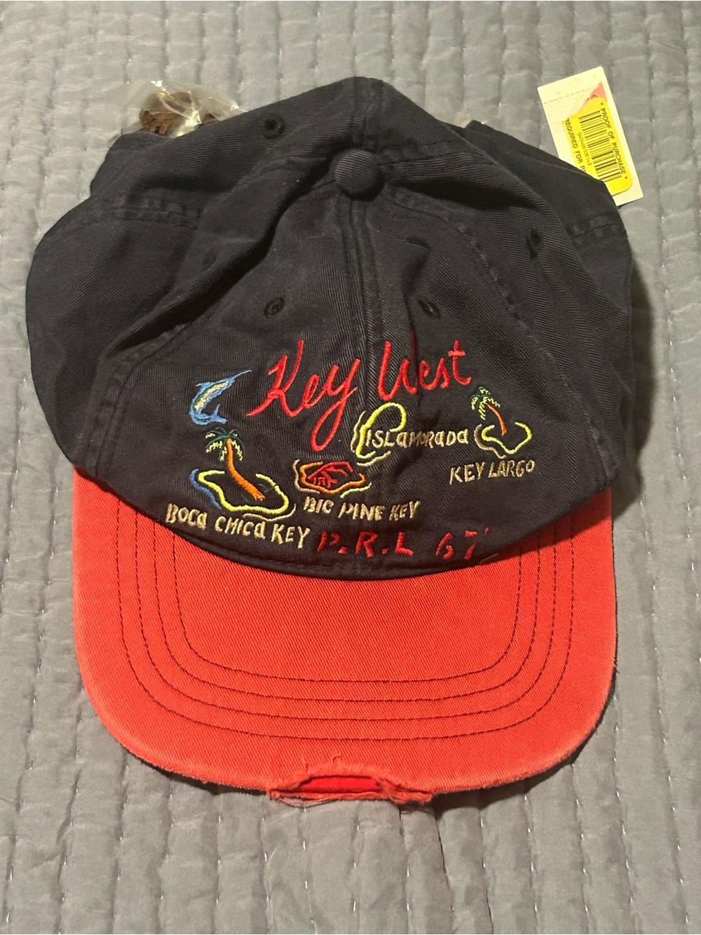 NWT 90s VIntage Polo Ralph Lauren Hat Blue Key West Distressed Leather Strap